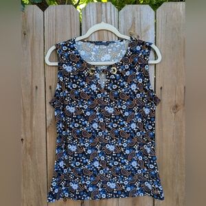Tommy Hilfiger Sleeveless Blue Brown Paisley Floral Patterned Tank Top